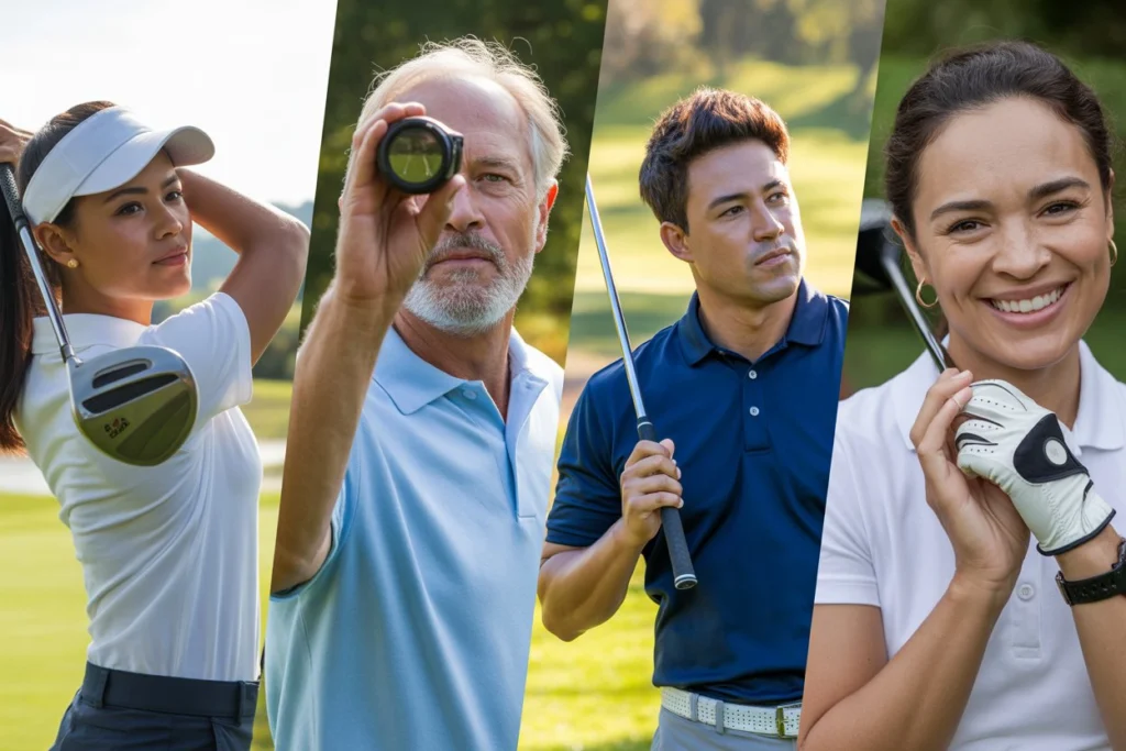 Diverse group of golfers enjoying different aspects of the game.