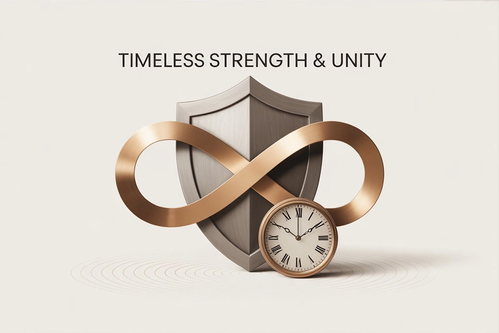 Infographic showing iron as a symbol of strength, unity, and timelessness.
