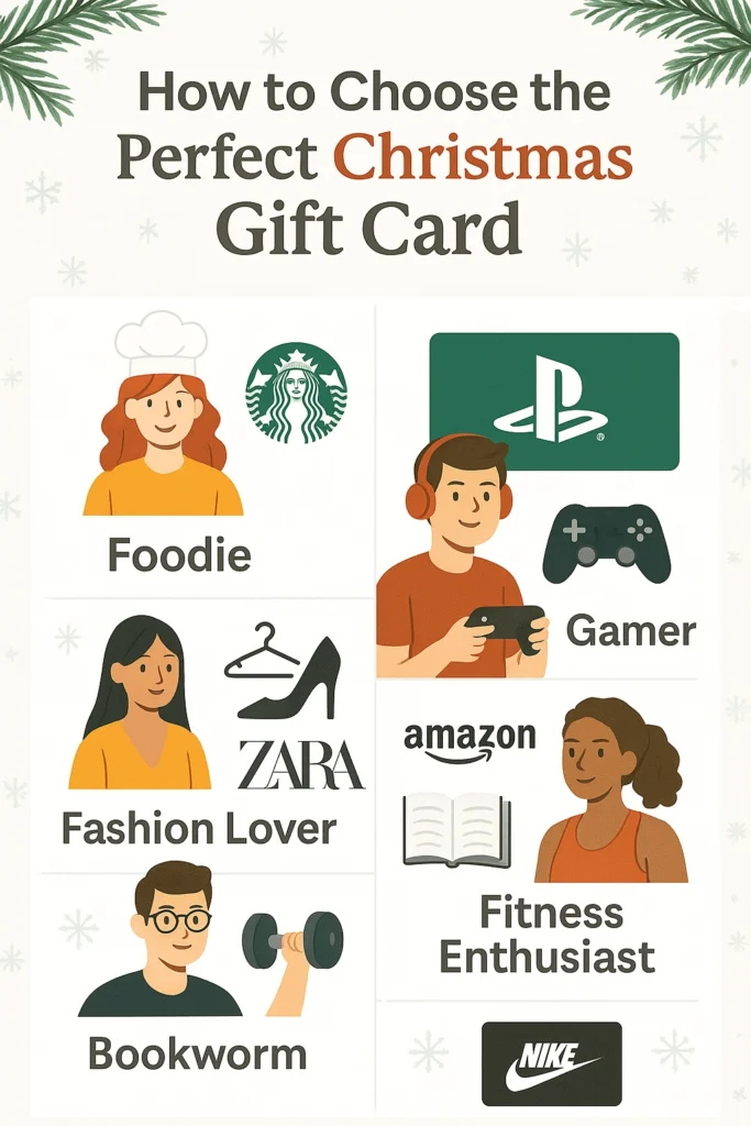 Infographic showing different types of people and their matching gift card suggestions