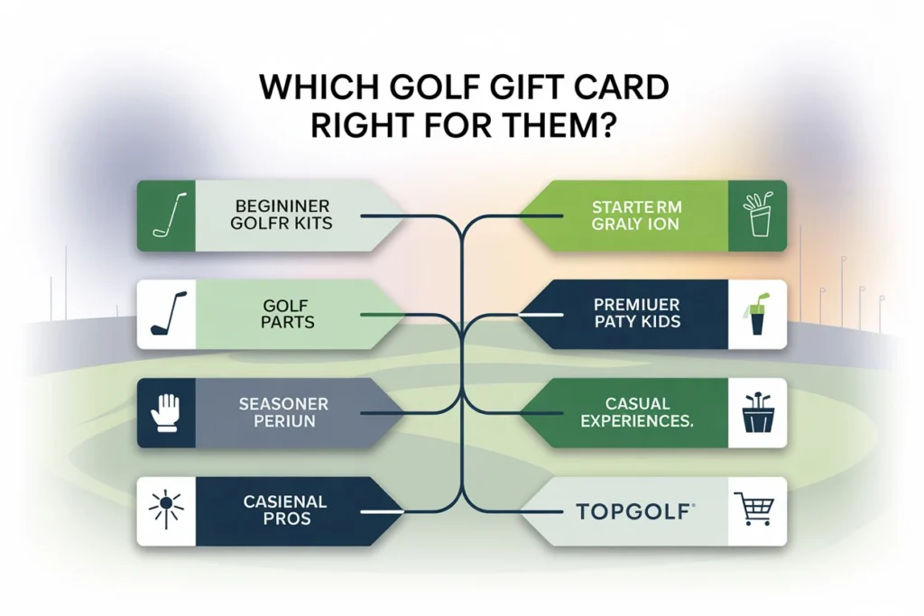 Flowchart showing how to choose the perfect golf gift card based on player type.