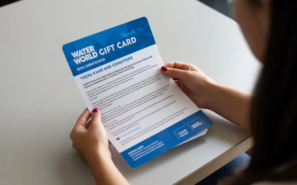 Person reading Water World gift card policies and conditions