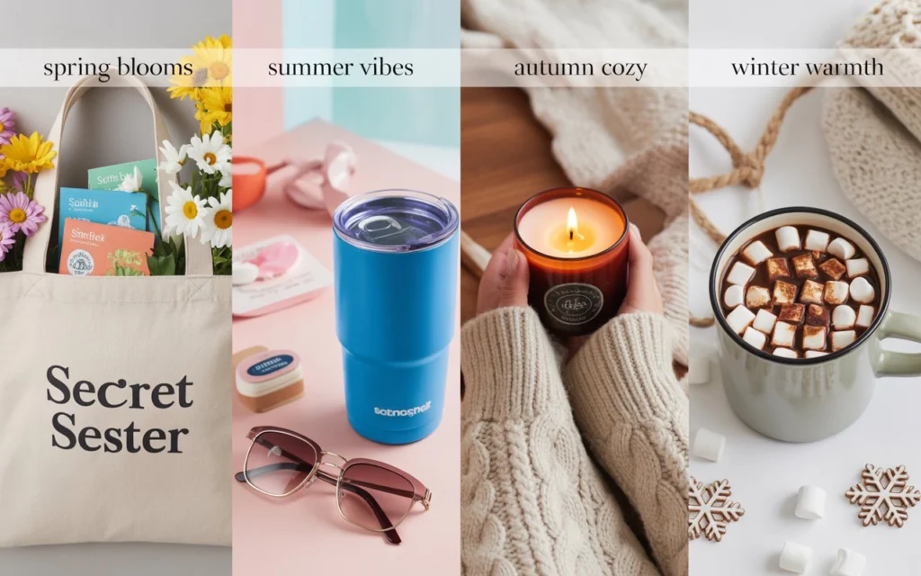 Seasonal Secret Sister gifts for spring, summer, fall, and winter