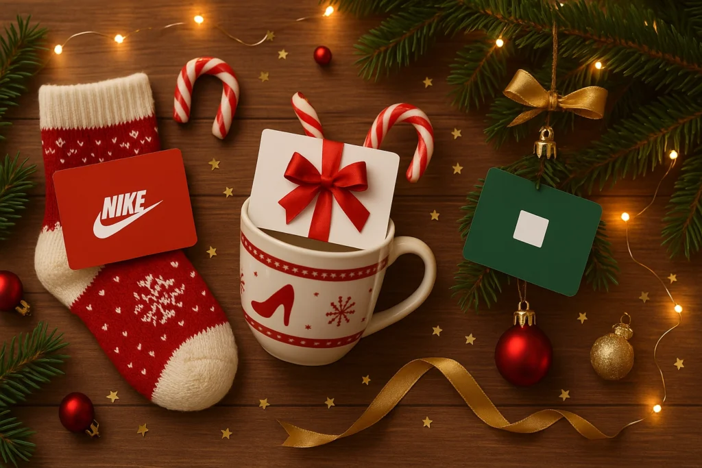 Creative Christmas gift card wrapping ideas with festive props