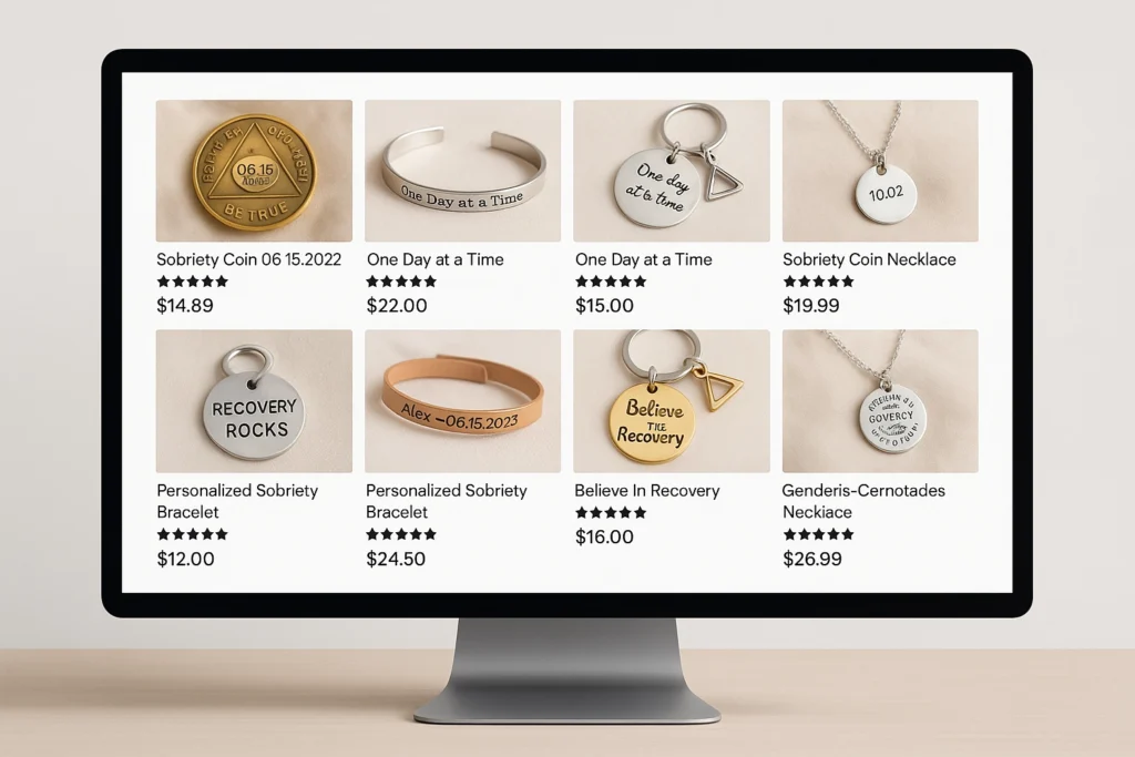 Online platforms selling customized sobriety milestone gifts