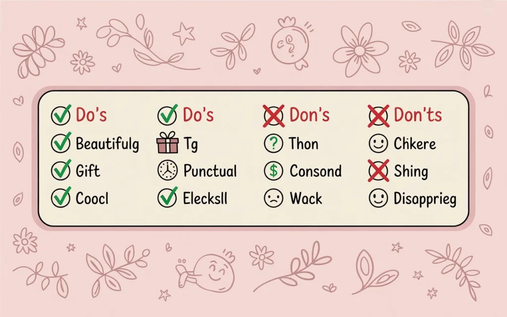 Gift etiquette list for Secret Sister exchanges with visual checkmarks and reminders