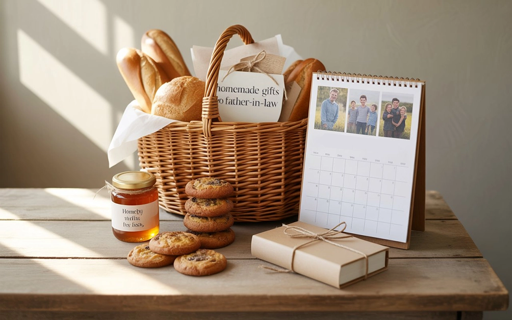 Affordable yet thoughtful gift ideas for father-in-law, including DIY gift baskets and personalized calendars.