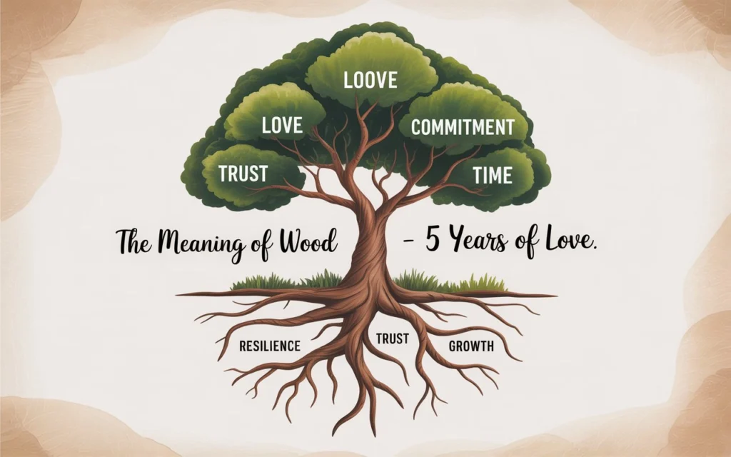 Illustrated tree symbolizing the strength and growth of a 5-year marriage.