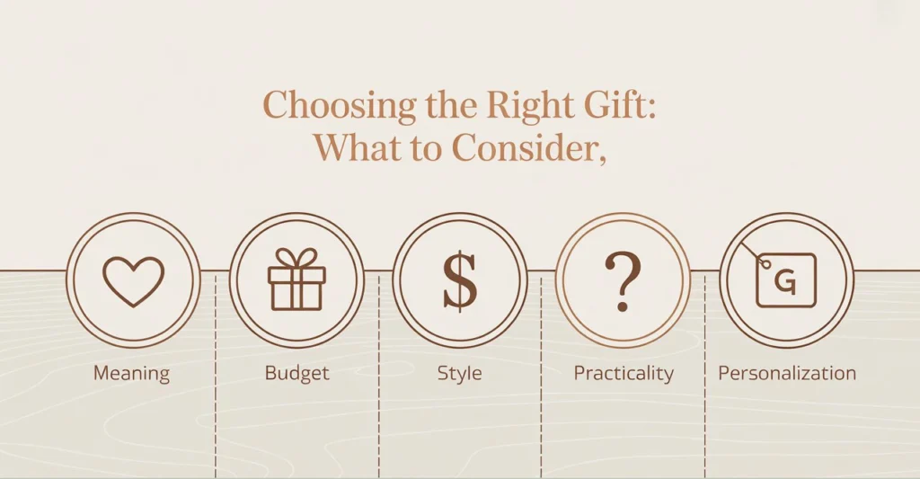 Infographic showing how to choose a meaningful wood anniversary gift.