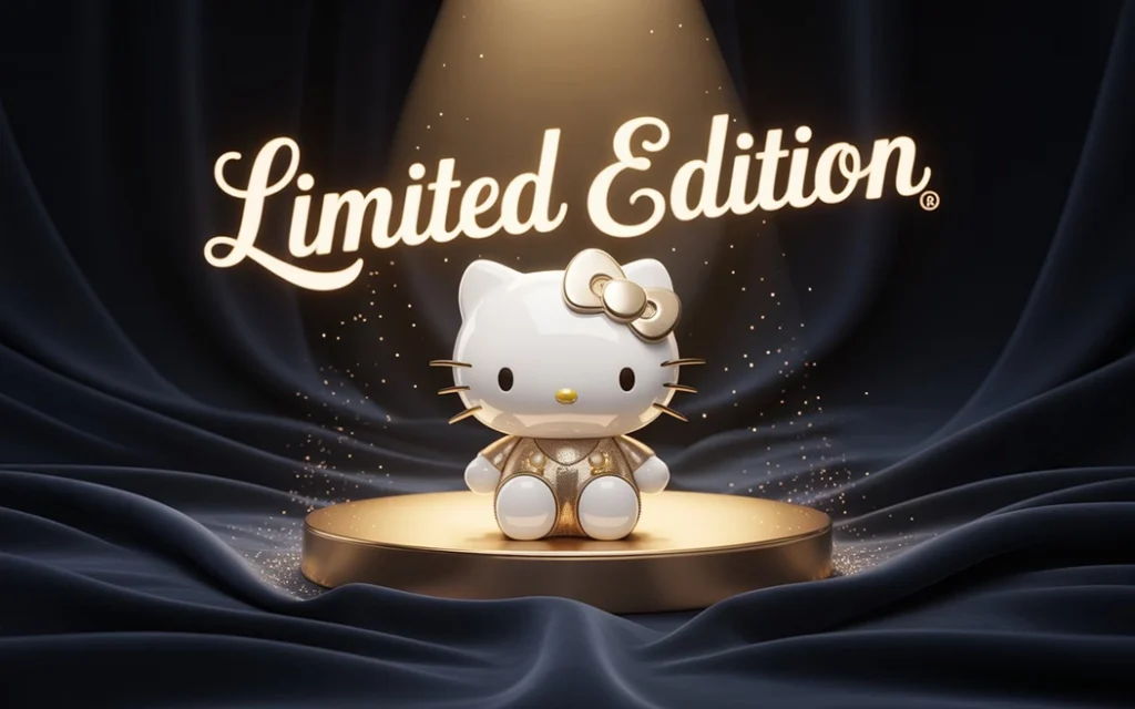 Limited edition Hello Kitty gift showcased with elegant spotlight and luxury styling.