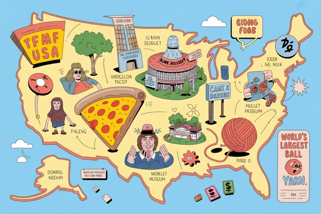 Wacky road trip board game with comical properties.
