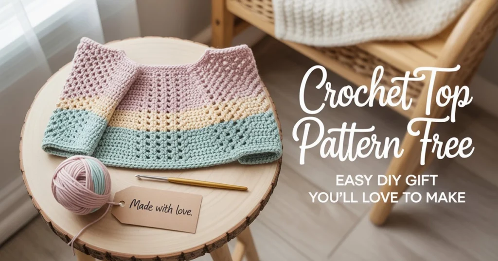 Flat-lay of handmade crochet gifts wrapped with love and labeled for gifting.